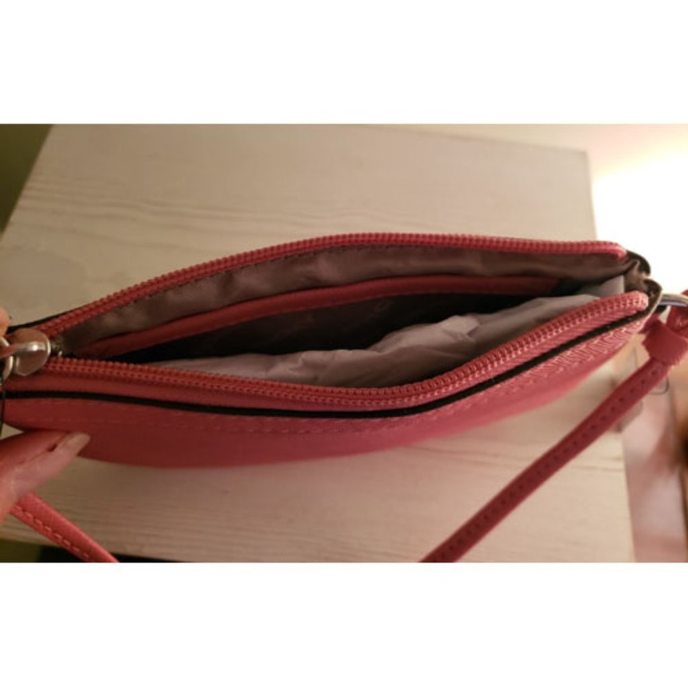 DKNY Pink Leather Wristlet Wrist Wallet Strap Interior Pocket Silvertone NWT - Picture 4 of 4